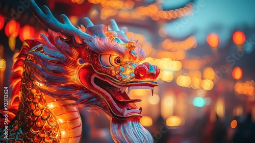 Chinese dragon character in a dragon dance at the Chinese New Year festival