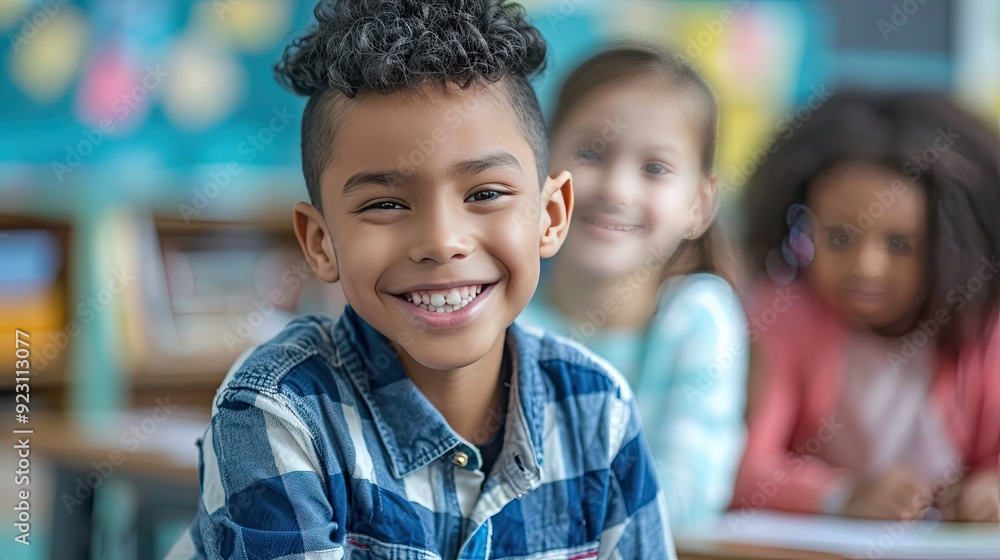 Smiling Young Boy in Classroom. Smiling Young Boy in Classroom.