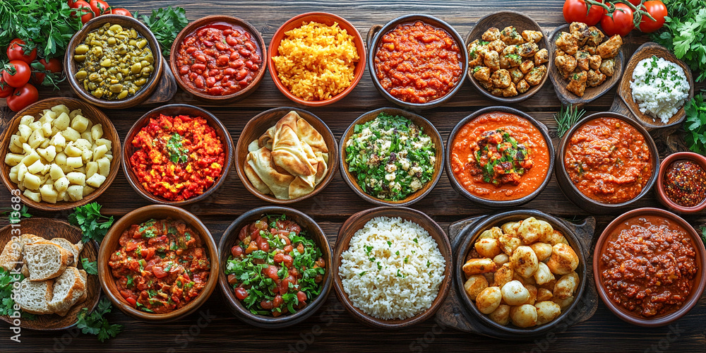 The table is rich with vibrant, diverse foods, symbolizing global unity and the celebration of World Food Day The table is rich with vibrant, diverse foods, symbolizing global unity and the celebration of World Food Day