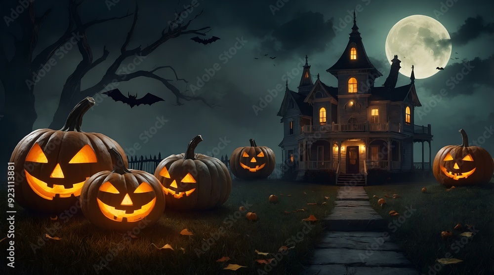 The festive charm of Halloween with ghostly figures, glowing lanterns, and dimly lit streets creating a haunting atmosphere The festive charm of Halloween with ghostly figures, glowing lanterns, and dimly lit streets creating a haunting atmosphere