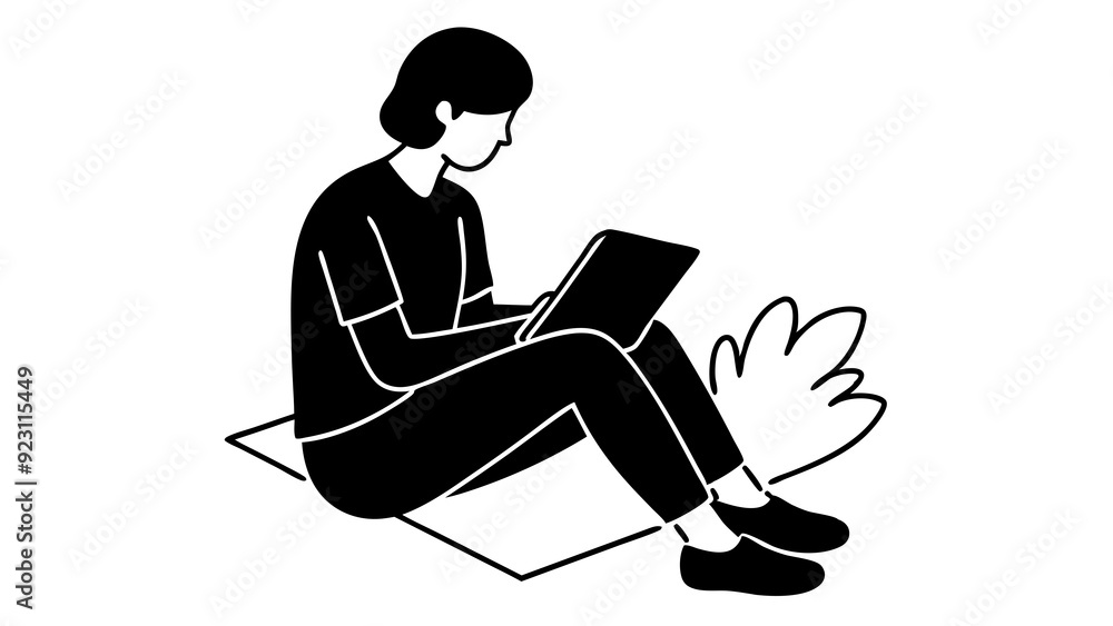 Silhouette of a Person Sketching in the Park: Vector Illustration Silhouette of a Person Sketching in the Park: Vector Illustration