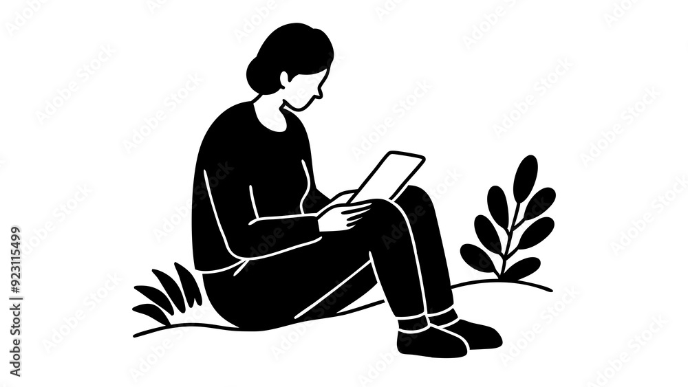 Silhouette of a Person Sketching in the Park: Vector Illustration Silhouette of a Person Sketching in the Park: Vector Illustration