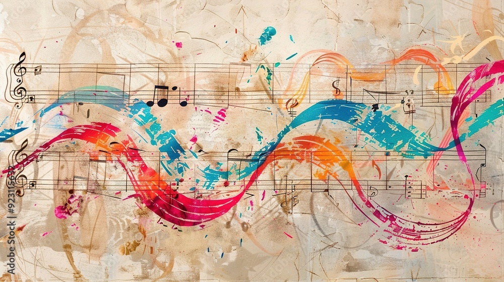 Vibrant Colorful Musical Notes Pattern on Sheet Music Vibrant Colorful Musical Notes Pattern on Sheet Music