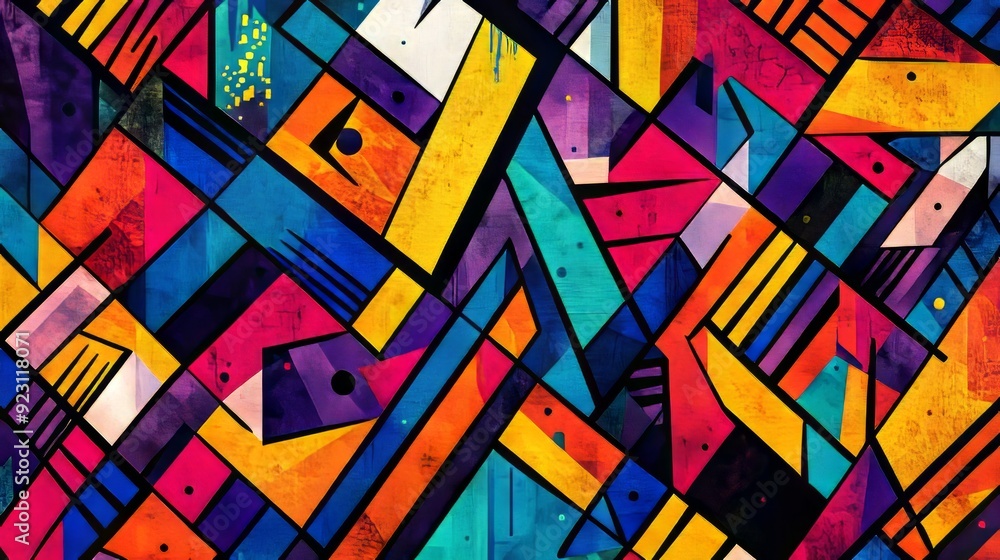 Geometric psychedelic geometric pattern wall background, generative Ai. Geometric psychedelic geometric pattern wall background, generative Ai.