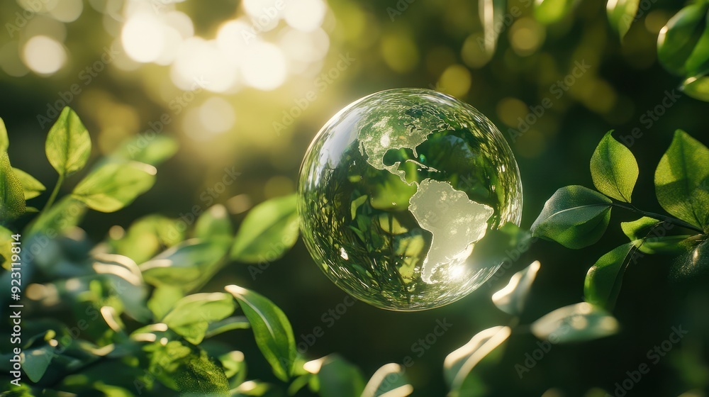 Earth crystal glass globe blending in with green leaves in a forest , nature, environment, sustainability, eco-friendly, globe, crystal, glass, forest, green, leaves, planet, earth Earth crystal glass globe blending in with green leaves in a forest , nature, environment, sustainability, eco-friendly, globe, crystal, glass, forest, green, leaves, planet, earth