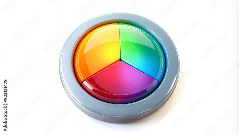 Colorful 3D infographic button with a glossy finish and a subtle shadow effect, isolated on a white background, symbolizing modern technology and innovation.