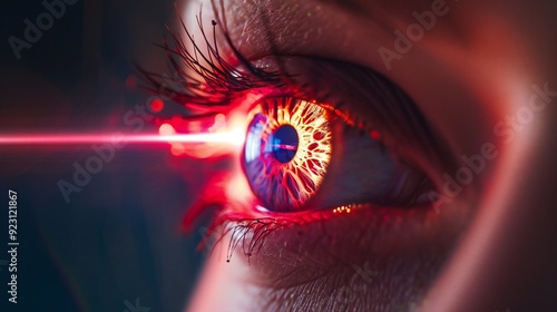 patienta??s eye reflecting laser light..