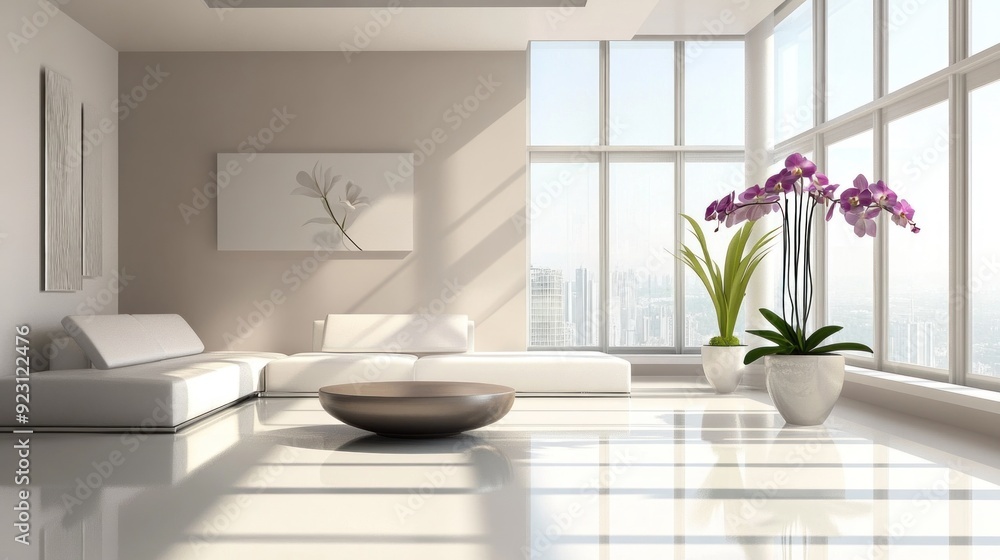 Fototapeta premium Modern Living Room with City View