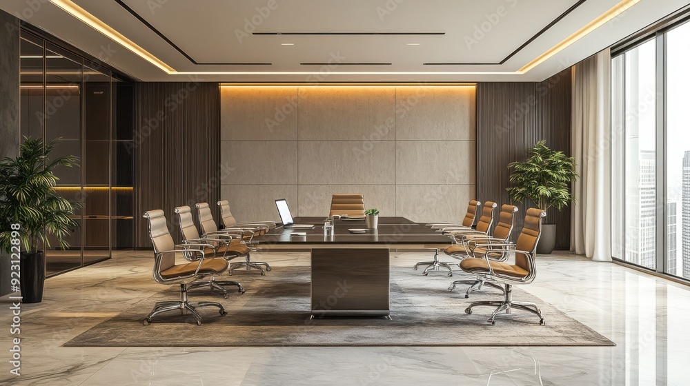 Fototapeta premium A modern meeting room with light colors and an Art Deco design