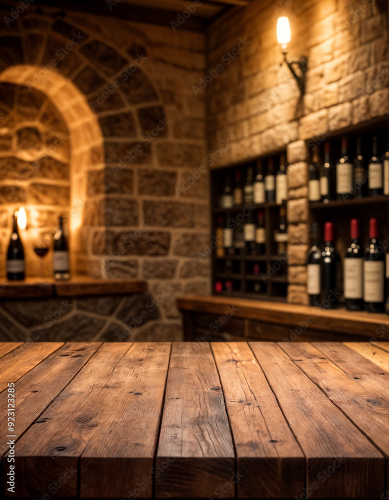 wooden table top with super blur background of wine cellar. Exuberant image wooden table top with super blur background of wine cellar. Exuberant image