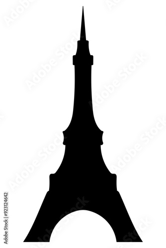 Eiffel Tower. Silhouette. Famous landmark of Paris. Vector illustration. Outline on isolated background. Metal construction with spire on the end. Idea for web design.