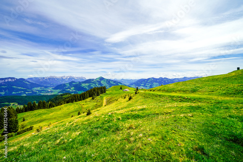 View of the landscape at Markbachjoch near Niederau. Nature and the surrounding mountains near Wildschönau in Tyrol.
 photo