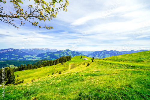 View of the landscape at Markbachjoch near Niederau. Nature and the surrounding mountains near Wildschönau in Tyrol.
 photo