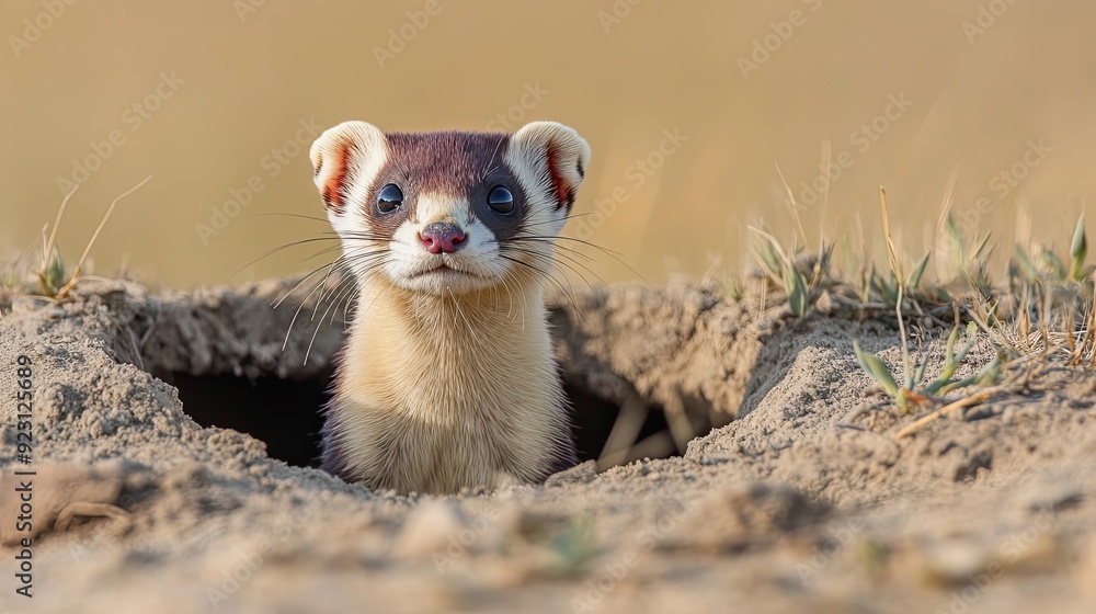 Black-footed Ferret Peeking From Burrow Entrance Black-footed Ferret Peeking From Burrow Entrance