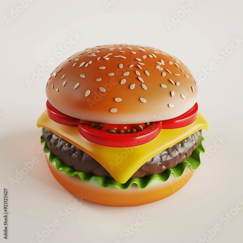 A 3D Render of a Delicious Cheeseburger with Sesame Seed Bun.