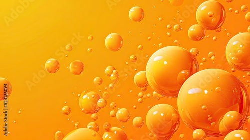 Orange background featuring 3D spheres with bubble or letter textures. Perfect for engaging banner design and creative abstract vector templates.