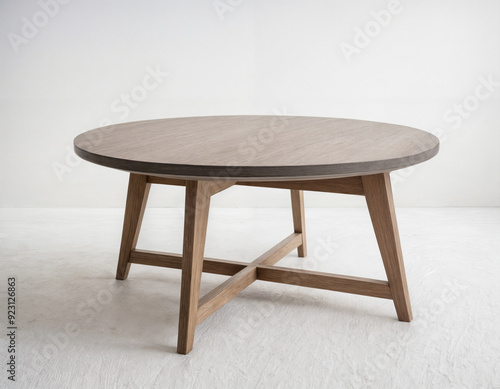 Grey round coffee table on a white background. Isolated