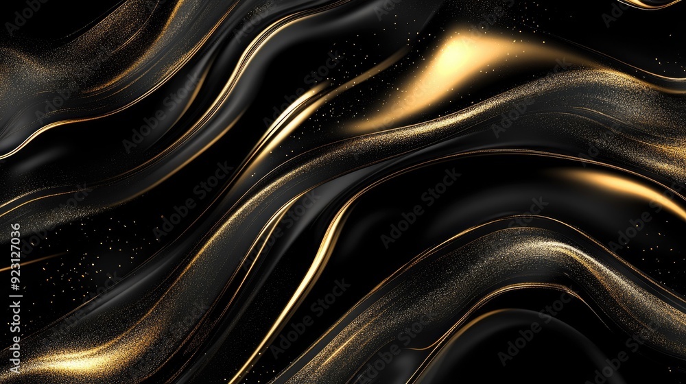 Rich black background with flowing, wave-like gold lines, perfect for a modern luxury design theme in banners and backgrounds. Rich black background with flowing, wave-like gold lines, perfect for a modern luxury design theme in banners and backgrounds.
