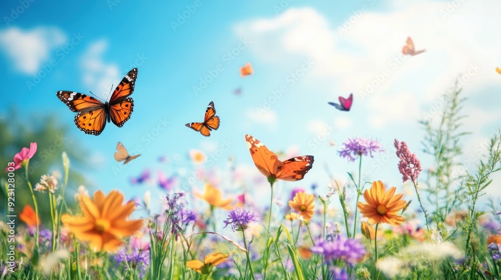 Butterflies in a Meadow of Flowers