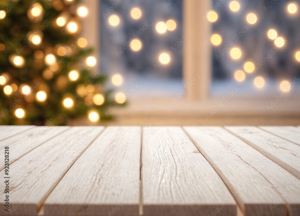 white The empty wooden table top with blur background of Christmas white The empty wooden table top with blur background of Christmas