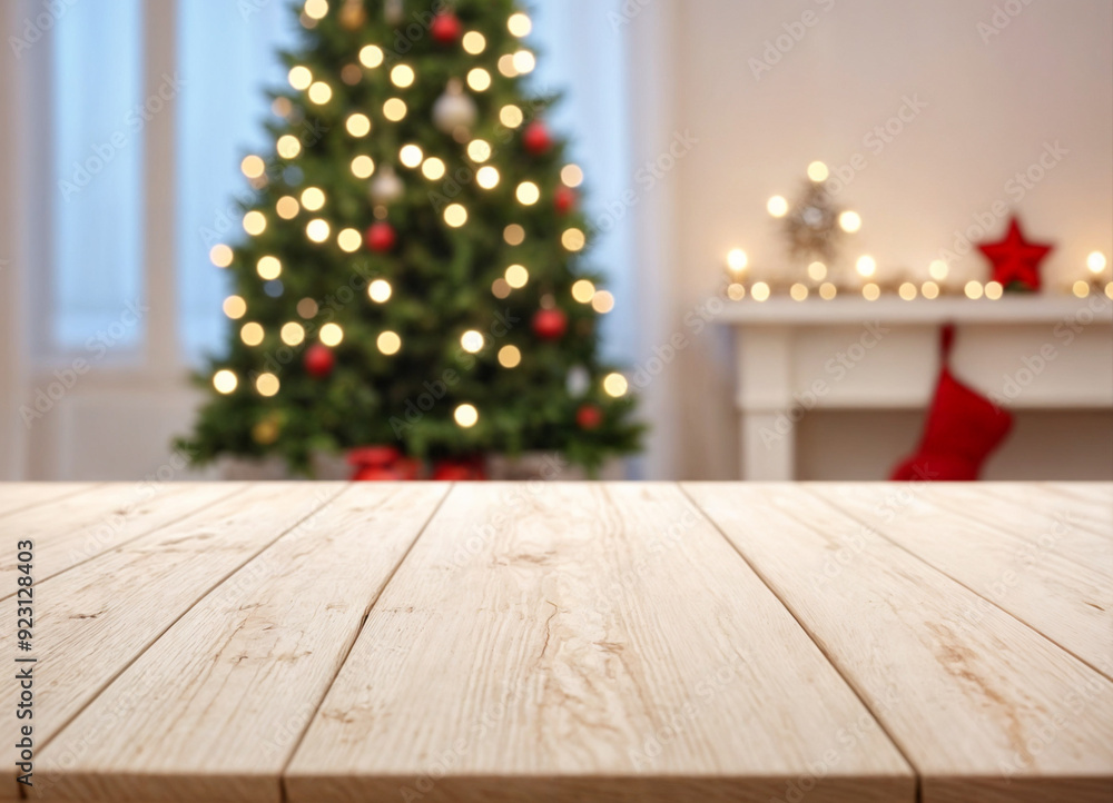 white The empty wooden table top with blur background of Christmas white The empty wooden table top with blur background of Christmas