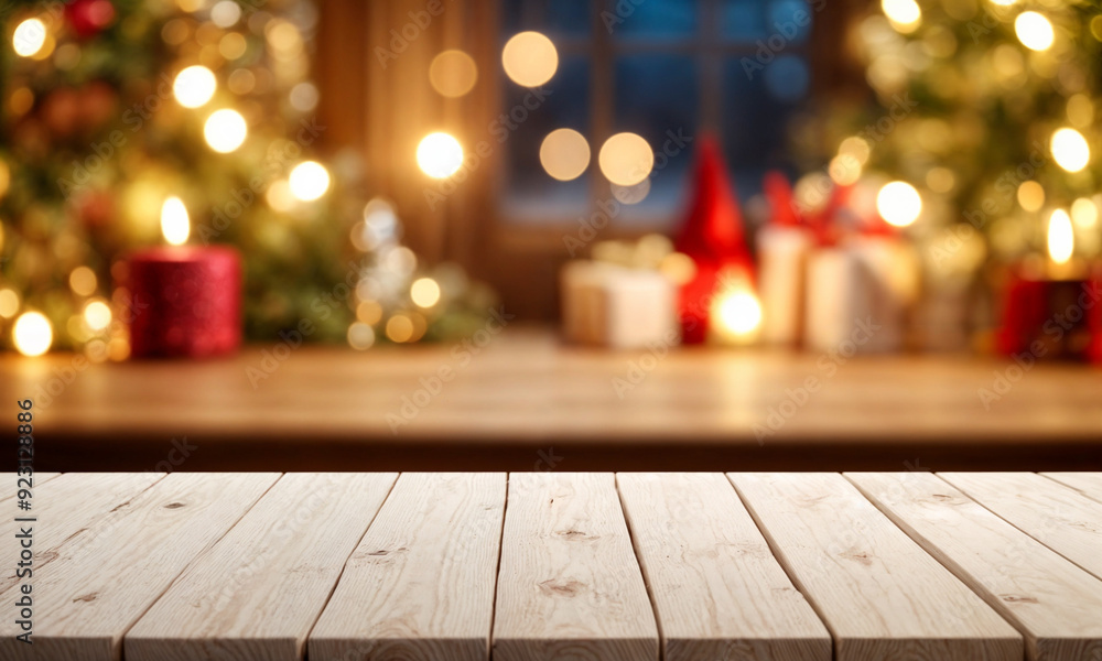 white The empty wooden table top with blur background of Christmas white The empty wooden table top with blur background of Christmas