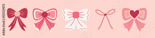 Coquette style ribbons illustration set. Decorative ribbons and bows. Hand drawn vector illustrations.