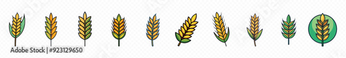 wheat ears icon set. Wheat ear icon vector set. Grain icons collection in line and flat style. Wheat icon on transparent background. Wheat icons collection. 