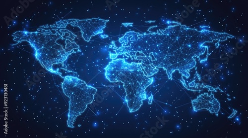 Wallpaper Mural Vector illustration of an abstract world map with global data connections and network links. Modern telecommunication design showcasing business connectivity across continents. Torontodigital.ca