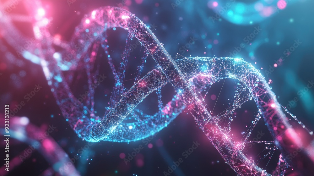 Wallpaper featuring flowing DNA molecules and geometric patterns. Suitable for medicine, science, and technology topics. Dynamic waves create a sophisticated, futuristic look. Wallpaper featuring flowing DNA molecules and geometric patterns. Suitable for medicine, science, and technology topics. Dynamic waves create a sophisticated, futuristic look.