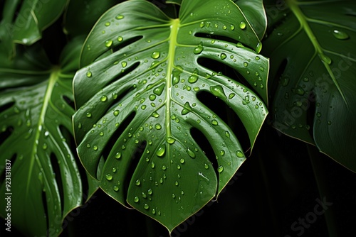 A close-up of a Monstera leaf with natural holes photo