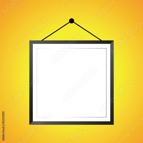 Vector picture frames hanging on wall. mock up frame photo. Blank frame. photo frames hanging on yellow wall