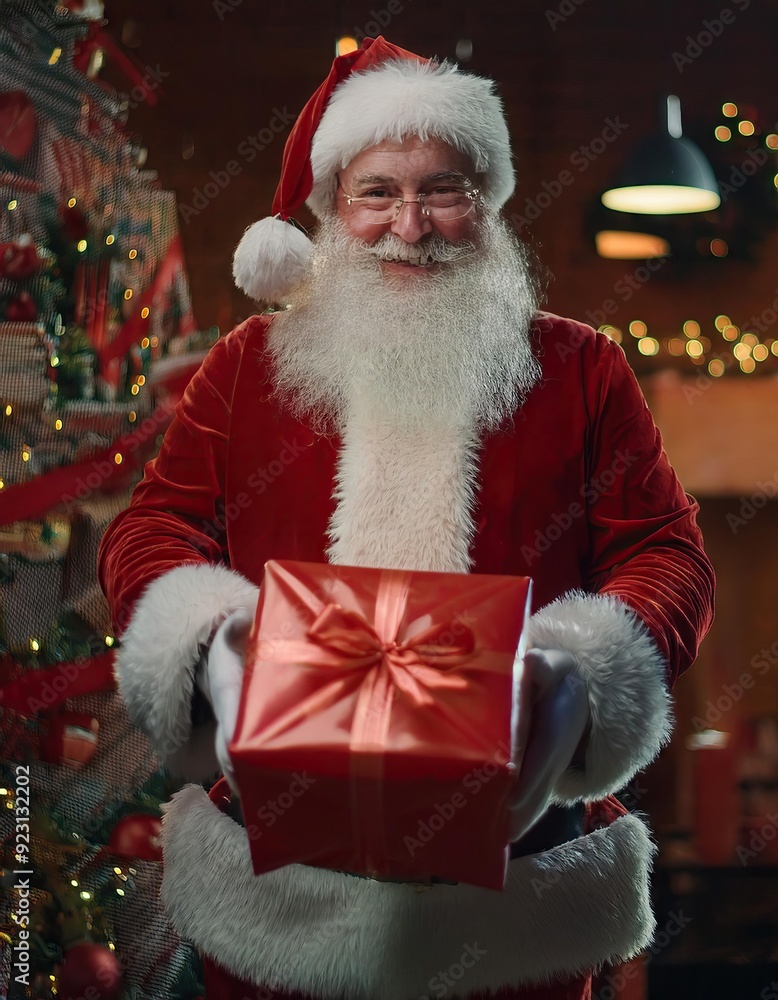 Santa Claus with Wrapped Red Gift Santa Claus with Wrapped Red Gift