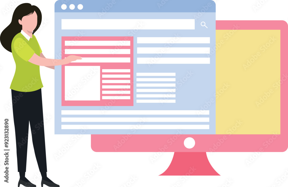 The girl is working on the web page. The girl is working on the web page.