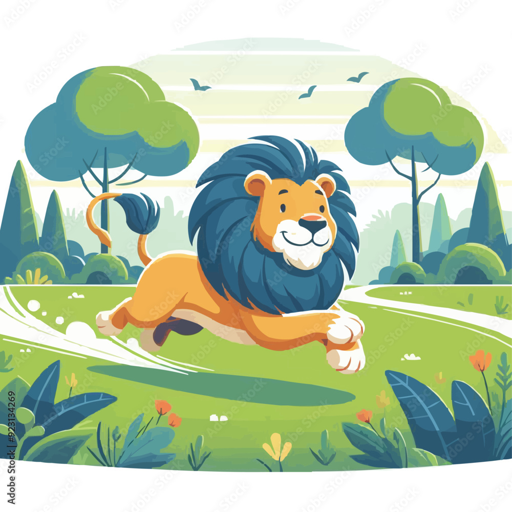 a cute baby lion running happily in park a cute baby lion running happily in park