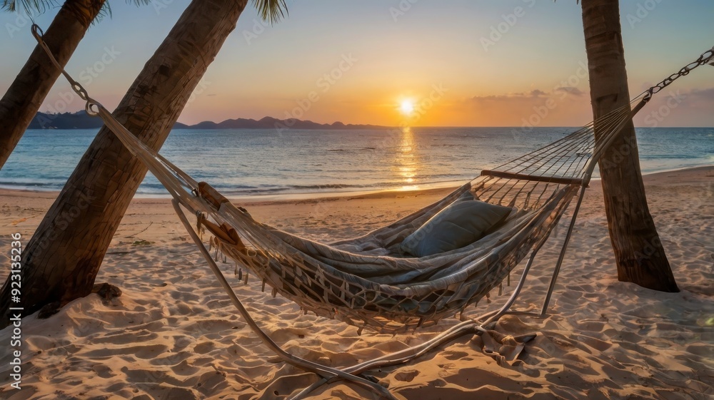 A cozy hammock with view on the sea during sunset A cozy hammock with view on the sea during sunset