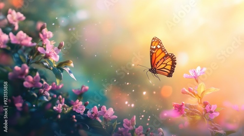 Wallpaper Mural Butterfly Soaring Above Spring Blossoms Torontodigital.ca