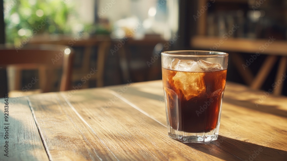Iced Coffee on a Wooden Table in a Cafe Iced Coffee on a Wooden Table in a Cafe