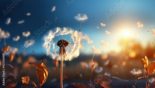 A dandelion seed head ready to disperse in the wind