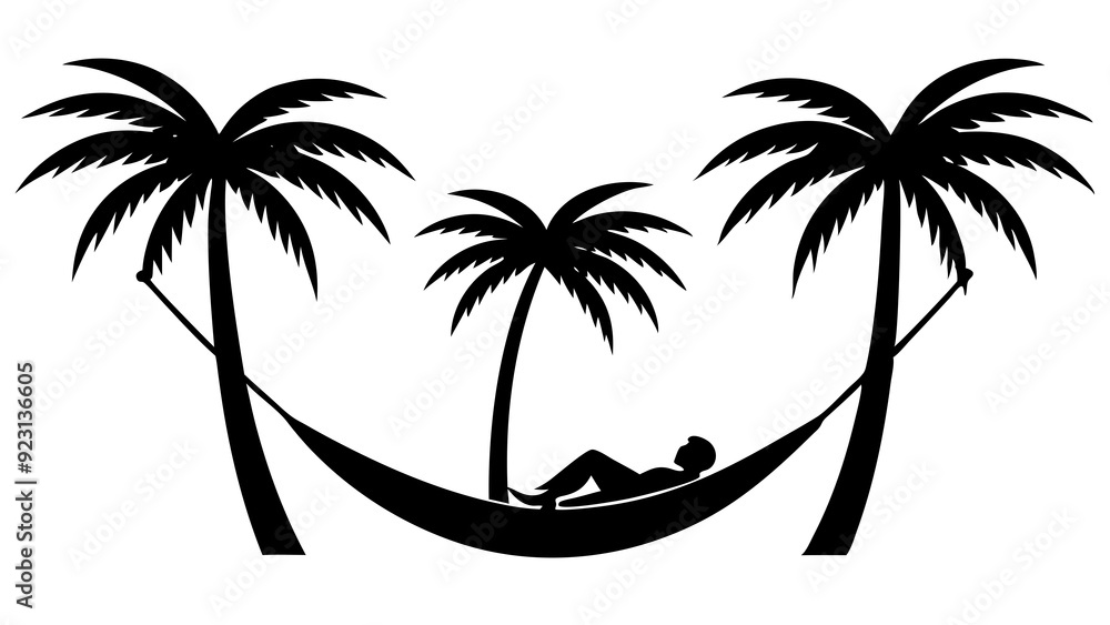 Tropical Hammock Scene: Person Unwinding Between Palm Trees Tropical Hammock Scene: Person Unwinding Between Palm Trees