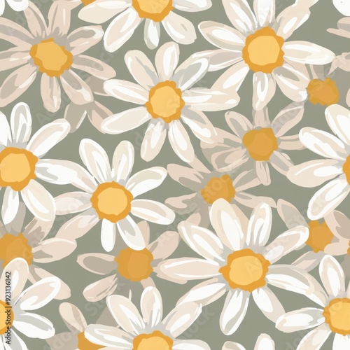 Seamless pattern of muted daisies with pale yellow and soft white petals