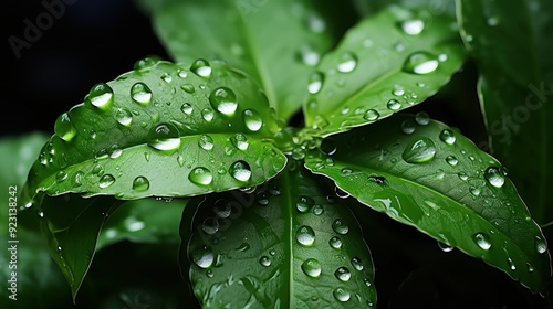 Raindrops on a vibrant green leaf photo