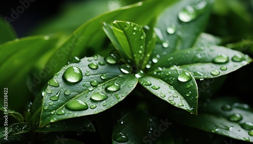 Raindrops on a vibrant green leaf photo