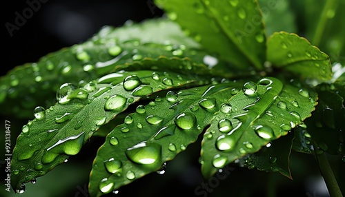 Raindrops on a vibrant green leaf photo