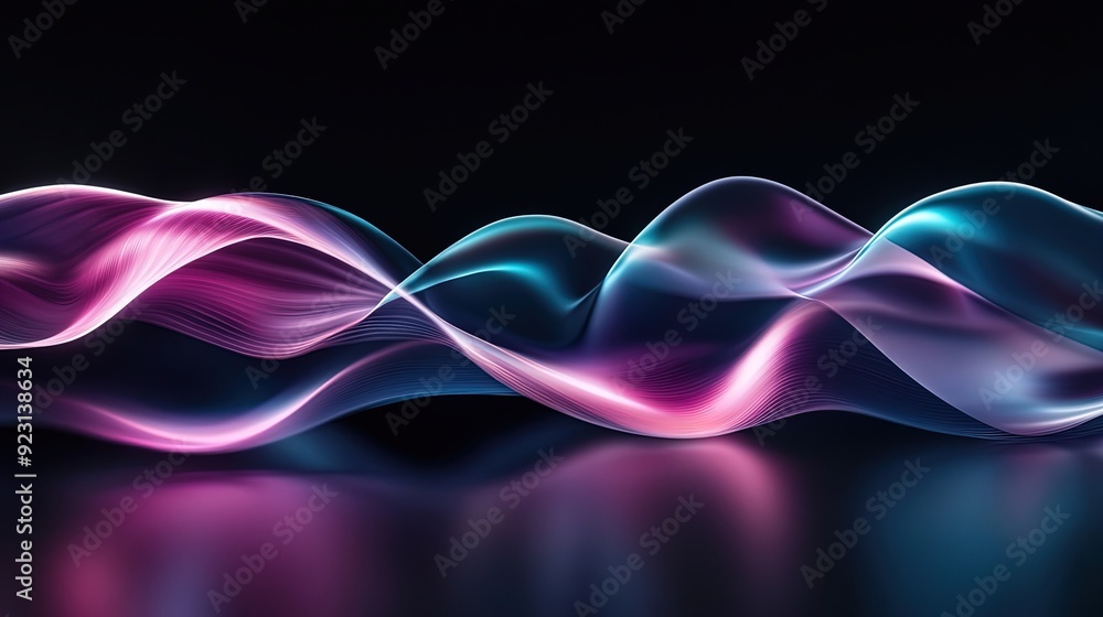 Sleek Modern Poster Design: Ethereal Pink and Blue Waveforms Ripple Over a Shiny Black Surface for a Contemporary Sports Interior Look Sleek Modern Poster Design: Ethereal Pink and Blue Waveforms Ripple Over a Shiny Black Surface for a Contemporary Sports Interior Look