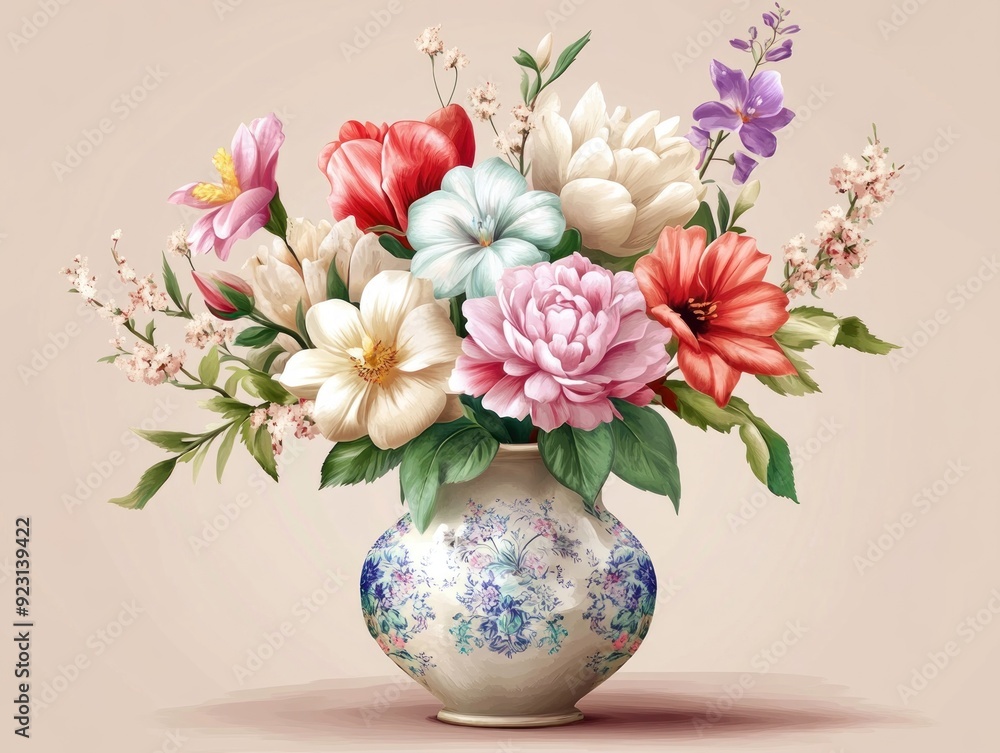 A Beautiful Bouquet of Flowers in a Porcelain Vase A Beautiful Bouquet of Flowers in a Porcelain Vase