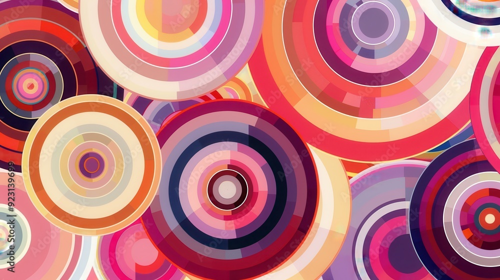 Fototapeta premium Colorful circular patterns create a lively and abstract visual display, showcasing various hues and depth