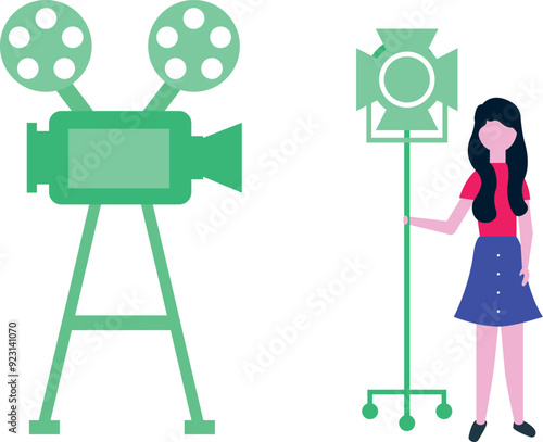 The girl stands near the focus light.