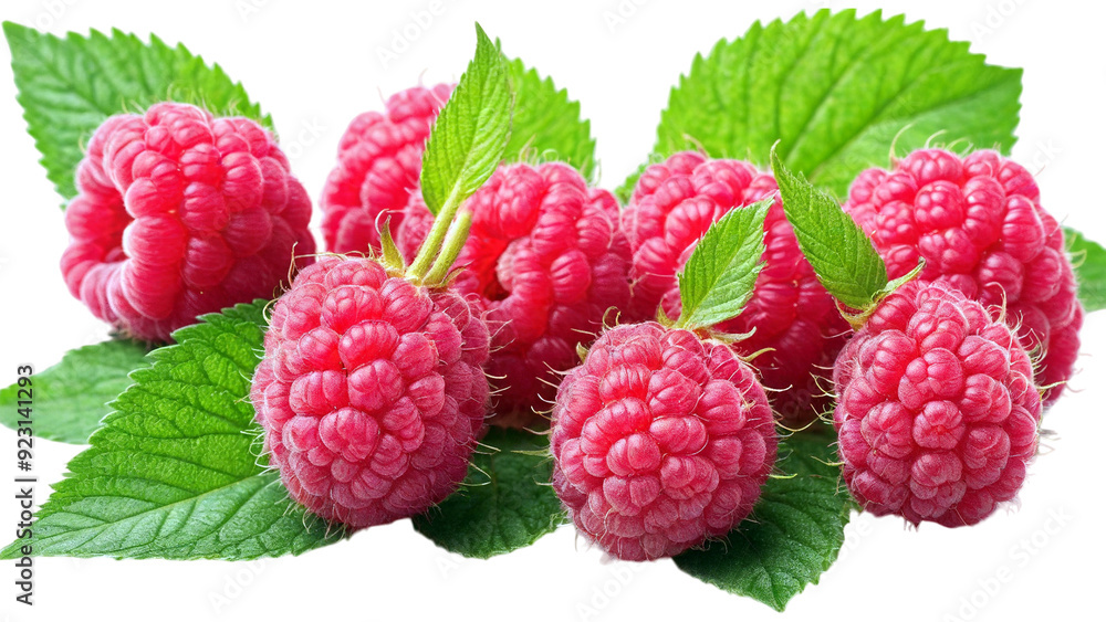 ripe raspberry with green leaf isolated on white background. macro. clipping path ripe raspberry with green leaf isolated on white background. macro. clipping path