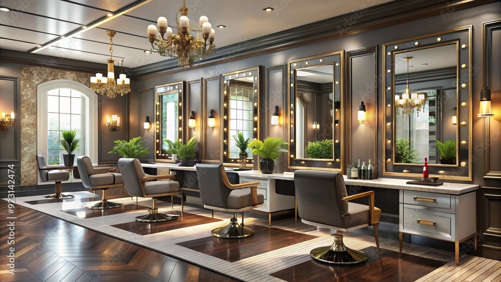 Modern beauty salon interior with sleek styling stations, ornate mirrors, and vibrant decor, evoking a sense of luxury and pampering for a revitalizing hair makeover experience. Modern beauty salon interior with sleek styling stations, ornate mirrors, and vibrant decor, evoking a sense of luxury and pampering for a revitalizing hair makeover experience.